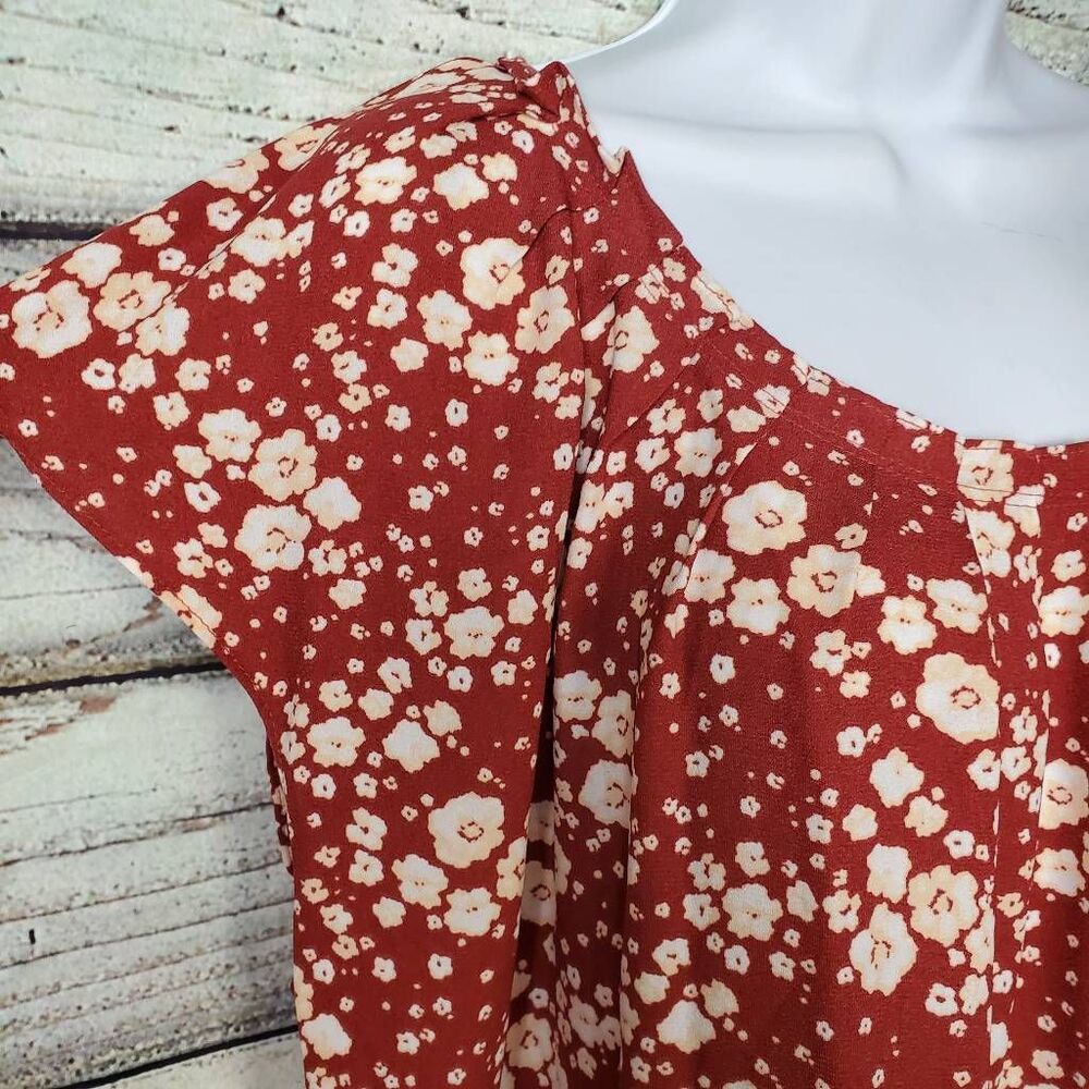LC Lauren Conrad Women’s Red Floral Ruffle Sleeve Blouse Size XXL - Picture 2 of 8